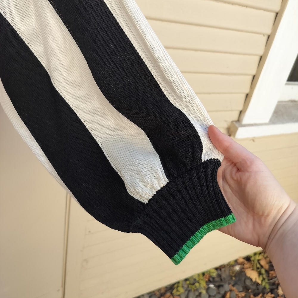 Maeve Anthropologie Black White Stripe Green Trim Boat Neck Sweater Size Large - Picture 8 of 9